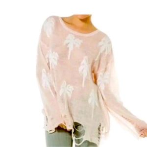 Wildfox Distressed Lennon Palm Tree Sweater pink $275